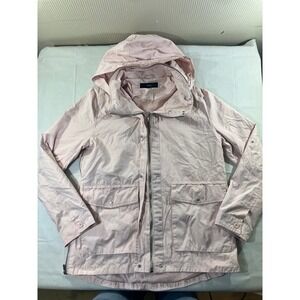 Womens Forever 21‎ Pink Hooded Utility Jacket Zip Snap Button Pockets Size M